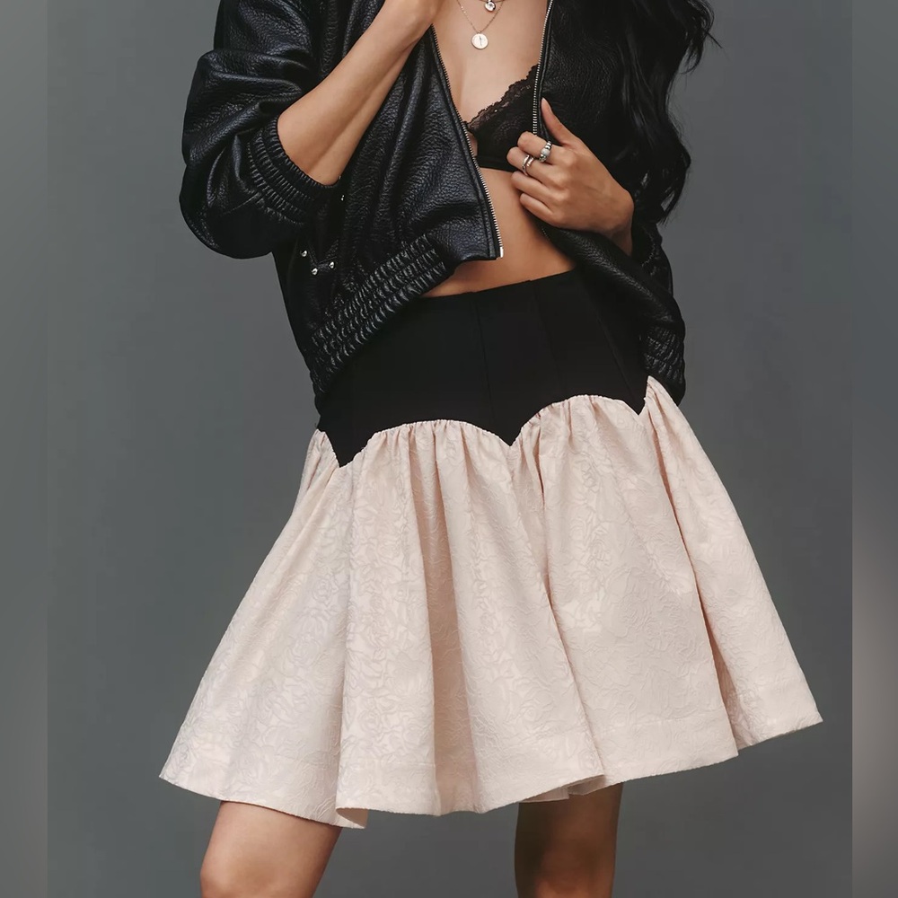 Anthropologie Maeve Basque-Waist Knit Jacquard Mini Skirt Small New Romantic